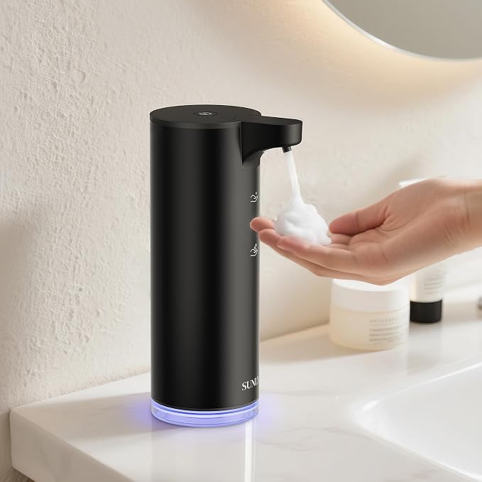 SUNLY Automatic Foam Soap Dispenser, 0.2s Fast Sensor, USB-C Rechargeable, Smudge-Resistant Stainless Steel, Touchless Liquid & Foaming Soap Dispenser for Bathroom, Kitchen, Hotel, Black