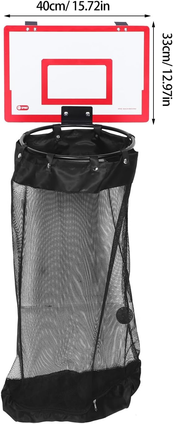 Basketball Hoop with Mesh Bag Laundry Hamper over Door for Dorm Rooms | Wood and Iron Build, Detachable Net, Adhesive Hook Setup, Blankets and Sports Gear