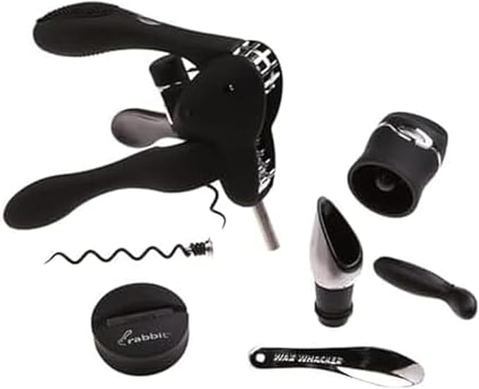 Rabbit 6-Piece Wine Opener Tool Kit, Black