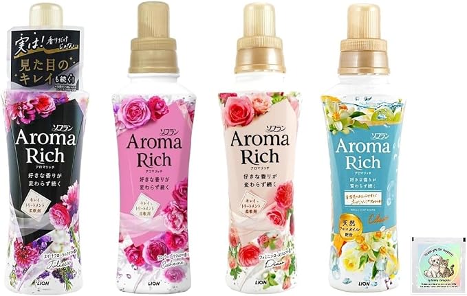 Soflan Fabric Clothing Softener Aroma Rich Assorted Set, Set of 4 Scents, 16.2oz (480 ml)×4, Long-Lasting Fragrance, Made in Japan - Yummy-Yamaguchi Original Wipe Included