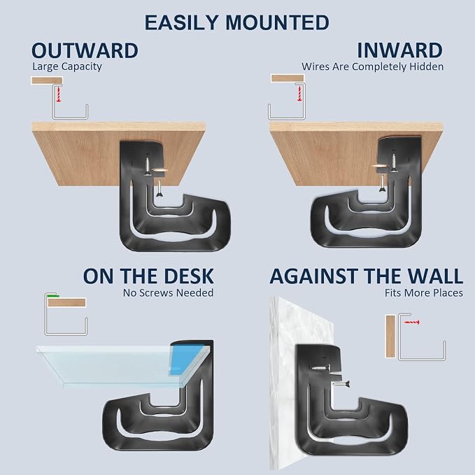 Under Desk Cable Management Tray (2 Pack) - 16" Sturdy Metal Wire Management Under Desk, Under Desk Cable Tray, Holds 15lbs+ Wire Management and Cord Organizer for Home Office Standing Desk - Black
