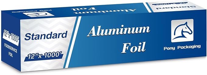 Aluminum Foil Standard 12 inch Wide, 1000 FT Food Safe Foil Wrap for Cooking, Baking, Grilling, Food Service Pony Packaging Aluminum Foil Roll (12"x1000', Standard-6 Count)