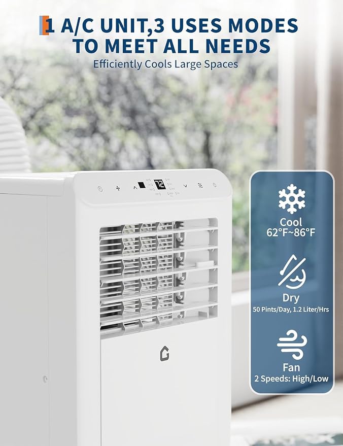 Garvee 8,000 BTU Portable Air Conditioner, 3-in-1 Portable AC Unit with Cool, Dehumidifier & Fan Modes, Covers Rooms up to 350sq.ft, Sleep Mode, Remote Control, Timer & Full Window Kit