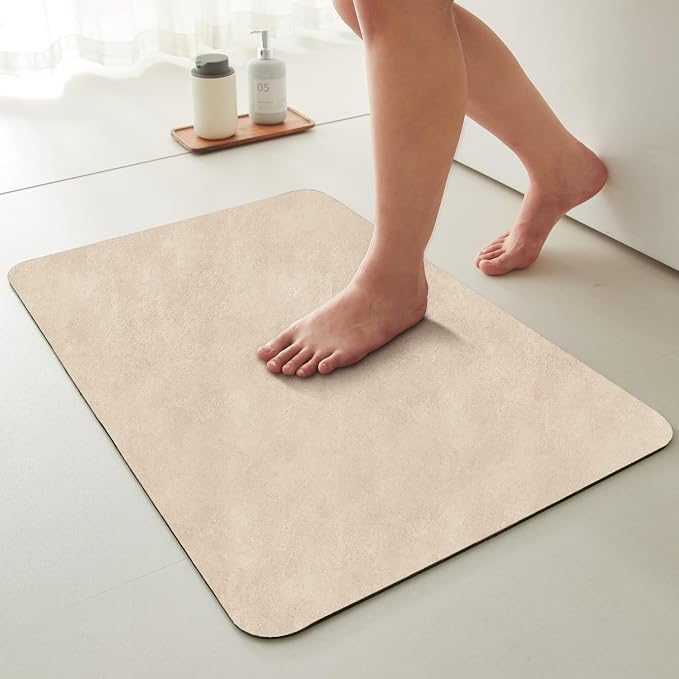 TYUU Bathroom Mat Quick Dry, Bathroom Rugs Non Slip Washable Thin Absorbent Bath Mat Fits Under Door Bathroom Floor Mat Perfect for Bath, Shower, or Sink 24"x36" Beige