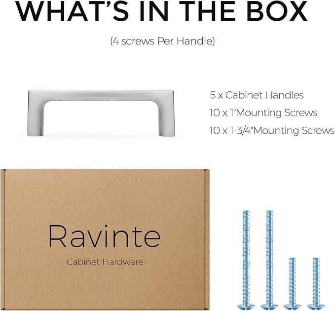 Ravinte 5 Pack Solid 3 Inch Kitchen Square Cabinet Handles Brushed Nickel Pulls Drawer Pulls Kitchen Cabinet Hardware Handles