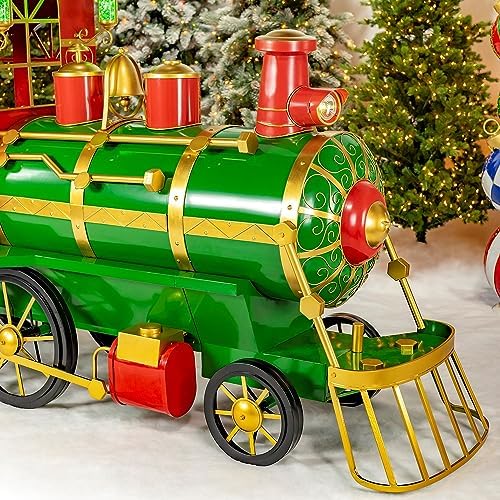 Zaer Ltd. Large Metal Christmas Train Commercial Decoration (12.5 Feet Long - Medium, Christmas Themed Colors)