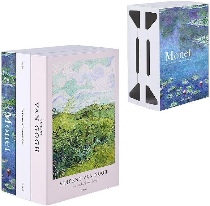 Book Shape Decorative Cable Management Box - Expandable Cable Organizer Box with Magnetic Closure for Home & Office (Gogh Monet, Large Set)