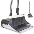 Broom with Dustpan Combo Set, Heavy Duty Standing Metal Dust Pan with Teeth, Indoor Outdoor Up for Home Kitchen Lobby Room Office, Green