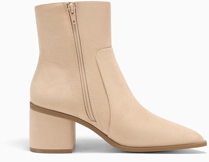 Coutgo Womens Ankle Boots Chunky Low Heel Closed Pointed Toe Zip Booties | 2.4-inch Block Heel,Side Zipper,Dressy Casual,Work Office,Fall Winter,Dress Shoes