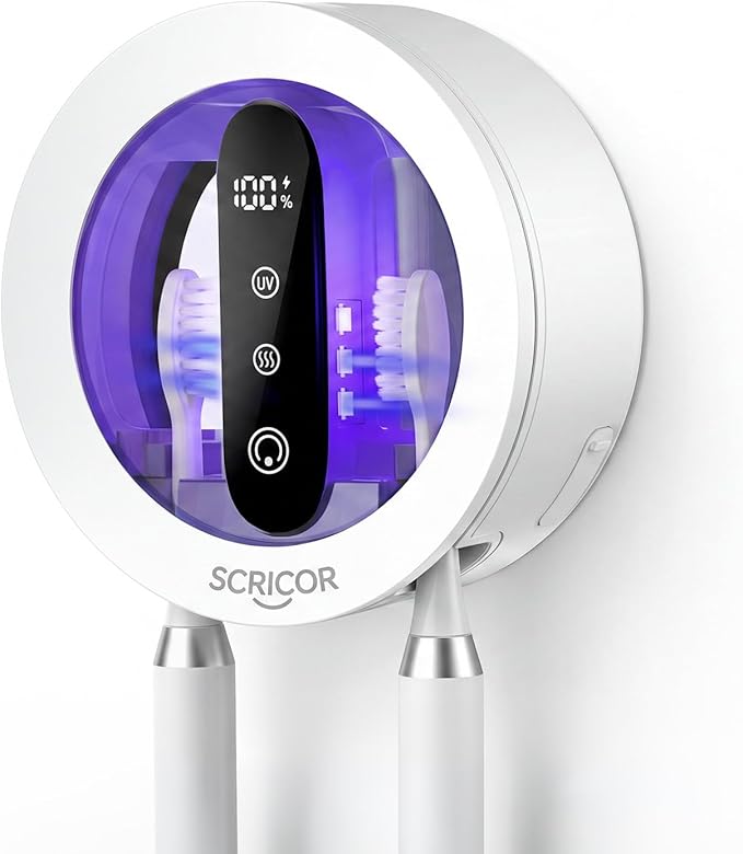 2026 Upgraded Toothbrush Holder with Dual UV & Heated Drying, Wall Mounted Toothbrush Organizer for Bathroom, Type-C Rechargeable Covered 2-Slot Storage for Manual and Electric Toothbrushes