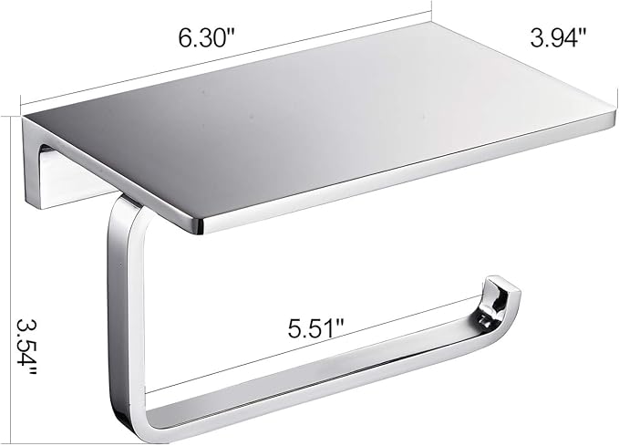 Toilet Roll Paper Holder for Bathroom Solid Brass and Superior Hotel Style Tissue Roll Holder with Cell Phone Storage Polished Chrome Finished