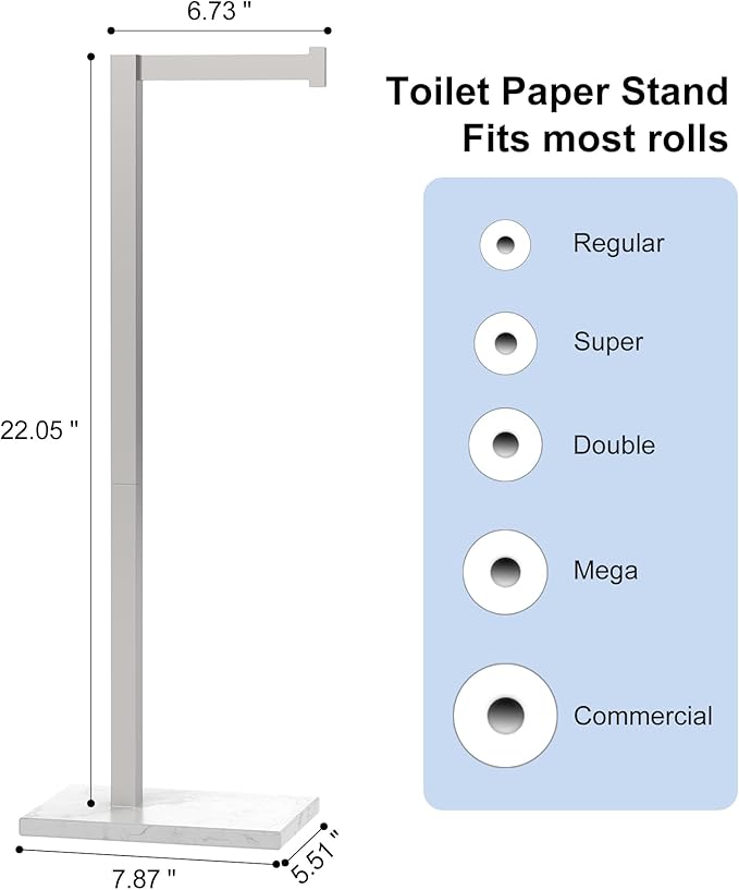 Freestanding Toilet Paper Holder Stand Brushed Nickel SUS 304 Stainless Steel Rustproof 22 Inch Rotating Bathroom Tissue Roll Holder for 4 Rolls with Marble Base by HOMEMYSTIQUE