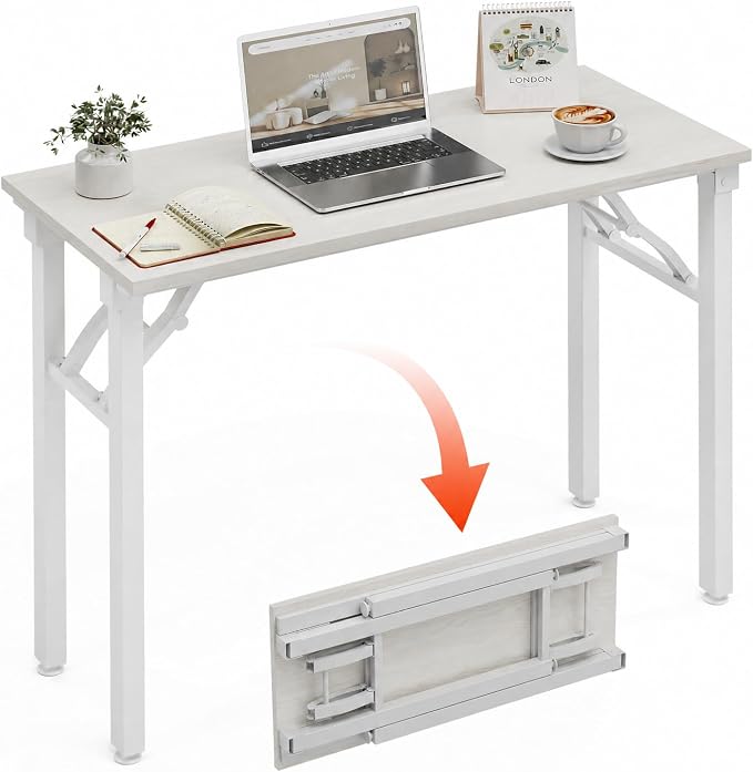 XBurmo Folding Desk Foldable Table, No Assembly 35.8" Foldable Desk Space-Saving Workstation for Small Space, Computer Table, Flat Storage for Home Office, Bedroom, Dorm, Study Room, White Ash