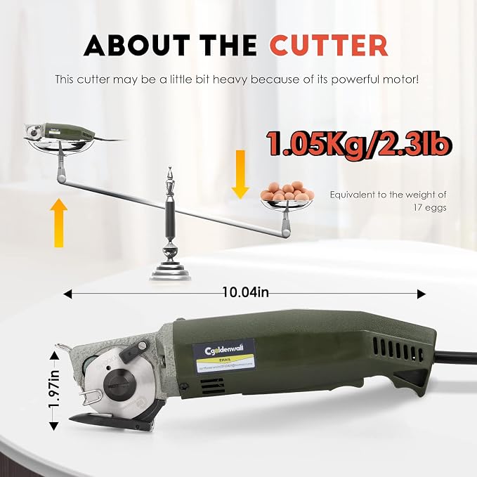 CGOLDENWALL YJ-50 Portable Fabric Cutter Shears Electric Scissors Cloth Cutting Machine Maximum Cutting Thickness: 22mm with 50mm Knife Ideal for Multi-Layer Clothing Textile Suede Leather Paper