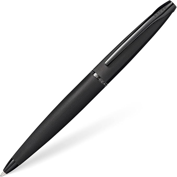 CROSS ATX Refillable Stainless Steel Ballpoint Pen with Diamond Pattern, Medium Ballpoint, includes Premium Gift Box and Black Cartridge, 1 Pack, Metallic Black