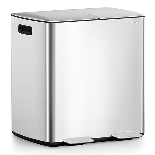 mVm Dual Compartment Trash Can, 10.6 Gal (2x5.3 Gal) Dual Compartment Kitchen Trash Can with Double Layer Lids, Wide Type Modern Kitchen Decor Office Garbage Can(Silver)