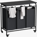LINZINAR 3-Bag Laundry Hamper with Ironing Board, Black 135L Laundry Sorter | Laundry Room Organization with Heavy Duty Rolling Lockable Wheels and Removable Bag, Bedroom Laundry Cart for Clothes Storage