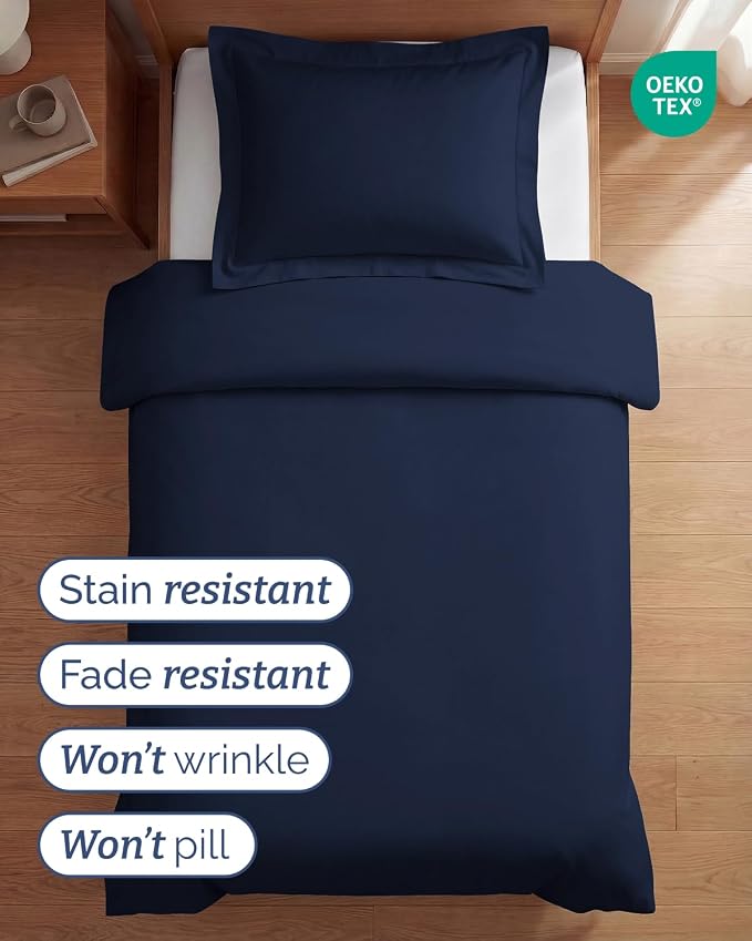 Duvet Cover Twin/Twin XL Size Set - Extra Soft Twin/Twin XL Duvet Cover 68" x 90" with 1 Pillow Sham for Women, Men, Kids & Teens - Comfy, Easy-Care & Fade Free w/ Zipper Closures & Ties (Navy Blue)