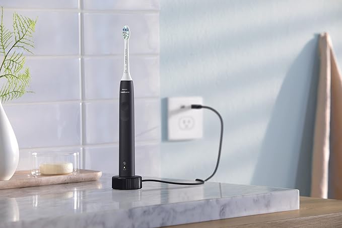 Philips Sonicare 4100 Electric Rechargeable Power Toothbrush, Black, with Genuine Philips Sonicare Optimal Plaque Control Replacement Toothbrush Heads, White, 3 Pack
