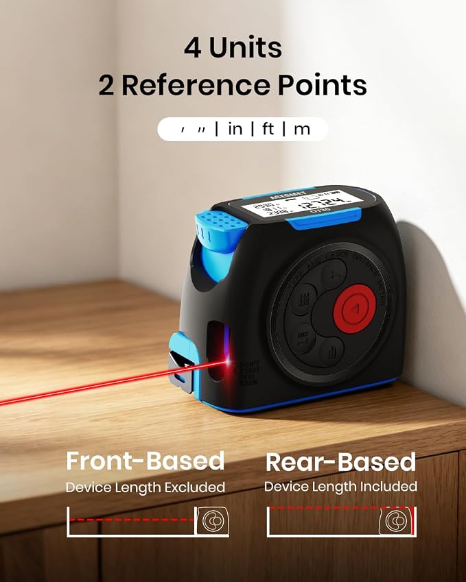 ACEGMET 3-in-1 Digital Tape Measure, 130ft Laser Distance Meter and 16ft Auto-Lock Measuring Tape, Smart App Sync for Floor Planning, ±1/16" High Precision, 2" Backlit LCD, USB-C Rechargeable, IP54