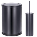 Maxdot 2 Pcs 2.4 Gallon/9 L Black Bathroom Trash Can with Flip Lid and Toilet Brush Set, Small Luxury Stainless Steel Garbage Trash Can Wastebasket Bin for Home Office Hotel Bathroom Bedroom Kitchen