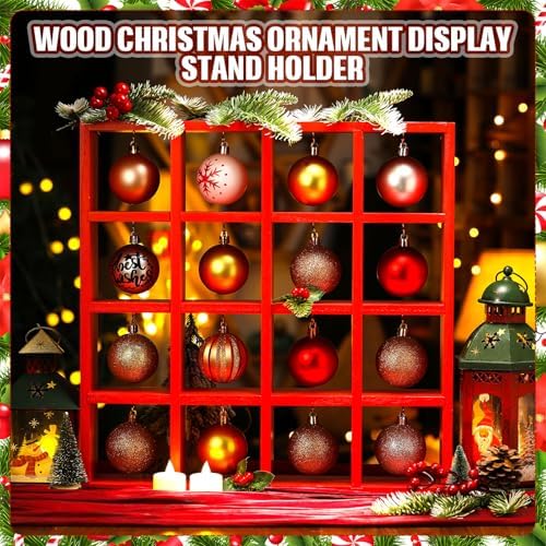 Cinnvoice Christmas Ornament Displays Rack,Red,16 Compartment