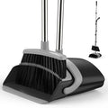 Broom and Dustpan Set for Home, 51-in Long Adjustable Handle Angle Broom and Dustpan Combo Set with Dust Pan Teeth to Clean Hair for Home Kitchen Office Lobby Floor Garden (Black&Grey)