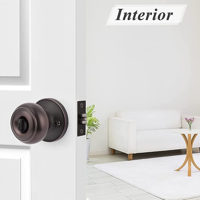 Probrico Privacy Door Knob Bedroom Door Locks, Keyless Interior Door Knobs for Bathroom, Oil Rubbed Bronze, 2 Pack