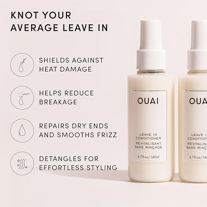 OUAI Leave In Conditioner & Heat Protectant for Hair - Prep Hair for Styling or Use as Detangling Spray to Fight Frizz & Flyaways - No Parabens, Sulfates or Phthalates (4.7 oz)