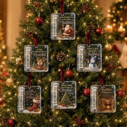 Crystal Christmas Cash Gift Holder Ornament Clear Acrylic Money Decor，6PC-A