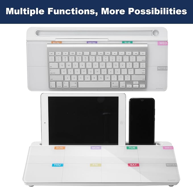 TSJ OFFICE Whiteboard Weekly Dry-Erase-Board - Desktop White Board Calendar Desk Organizers with Accessories Computer Keyboard Stand with Drawer, for Office, Home, School Supplies - White Calendar