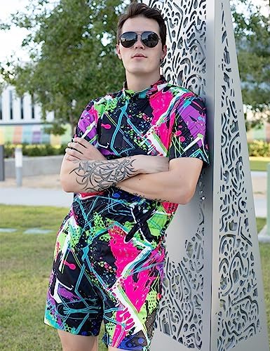 RAISEVERN Mens Romper Male Zipper Shorts Sleeve One Piece Bro Outfits