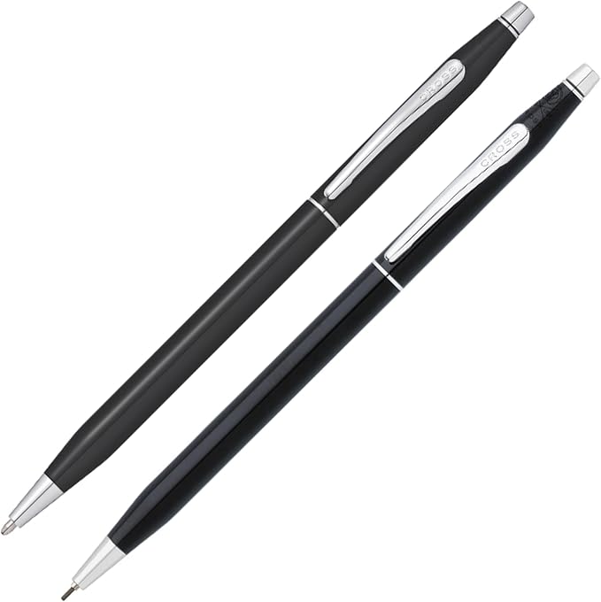 Cross Classic Century Refillable Pen & Pencil Gift Set Presented in a Luxury Gift Box - Medium Point, Black Ink, Black & Chrome