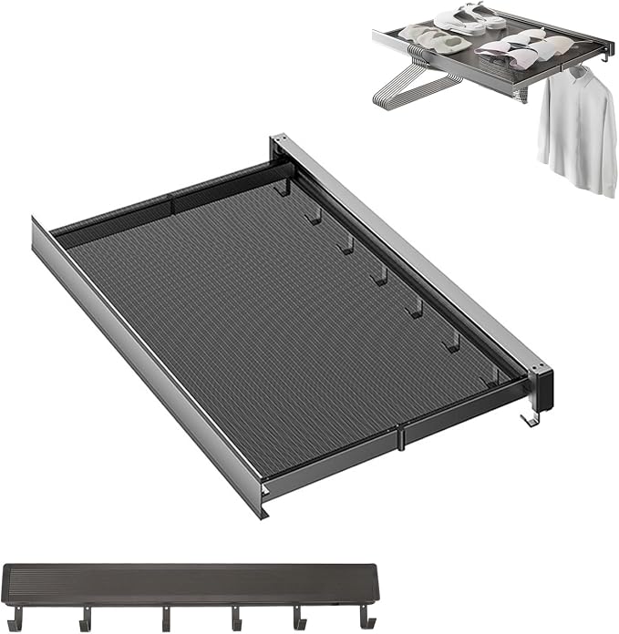 Wall Mounted Drying Rack With Net, Foldable Laundry Drying Rack With Adjustable Hook, Drying Folding Telescopic Flat, Retractable Clothes Hanger Rack,Collapsible Drying Rack For Indoor(Gray,44cm)