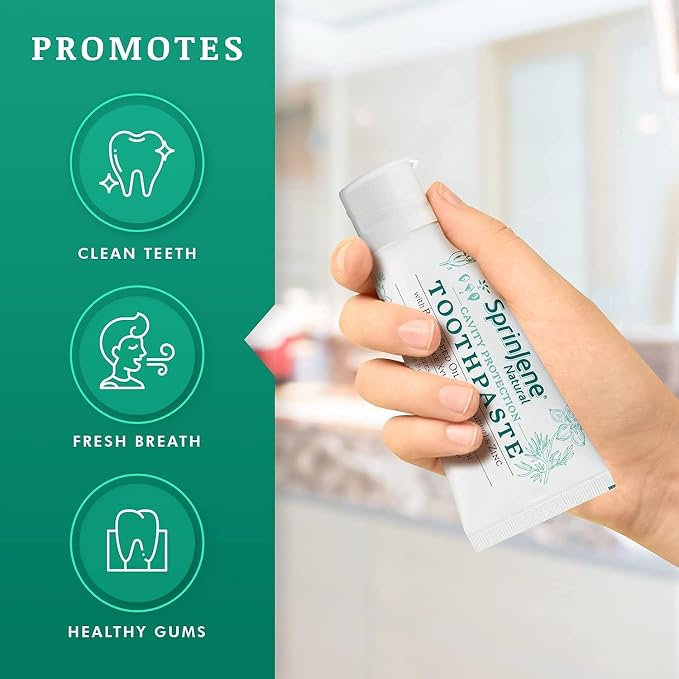 SprinJene Natural Fluoride Toothpaste – Natural Toothpaste for Gum Health & Cavity Protection – Patented Black Seed Oil & Zinc Formula for Healthy Teeth & Gums – Made in the USA (1 Pack)
