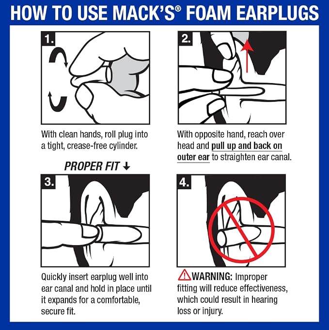 Mack's Ultra Soft Foam Earplugs, 100 Pair - 33dB Highest NRR, Comfortable Ear Plugs for Sleeping, Snoring, Travel, Concerts, Studying and Loud Noise | Made in USA (Pack of 4)