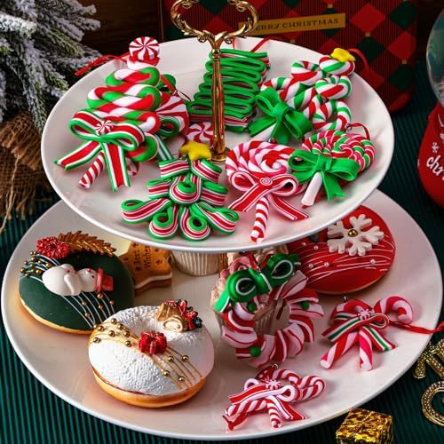 AUGSUN 16Pcs Christmas Lollipop Ornaments, Candy Christmas Tree Decorations Colorful Mini Candy Cane Hanging Ornaments Polymer Clay Peppermint Pendants for Xmas Tree Party Home Decorations