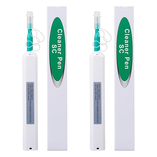 2Pcs Fiber Optic Cleaning Pen for SC/ST/FC Connectors - 2.5mm Ferrules, 800+ Reusable Professional Tool with Micro Brush, Compatible with Ethernet, LAN, Telecom & Datacom