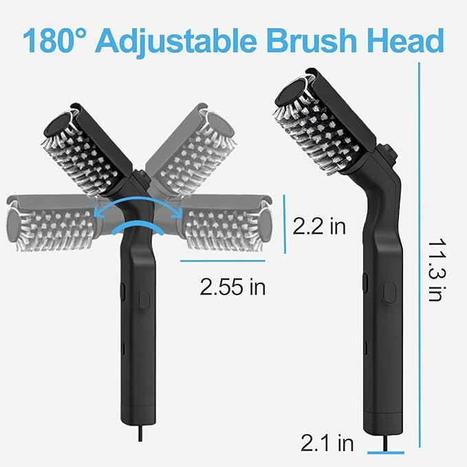 Electric Grill Brush, High Torque Grill Brush with Rechargeable 3-Speed Modes, 180° Adjustable Stainless Steel Replaceable Brush Head, Fit for Outdoor Camping and Barbecuing