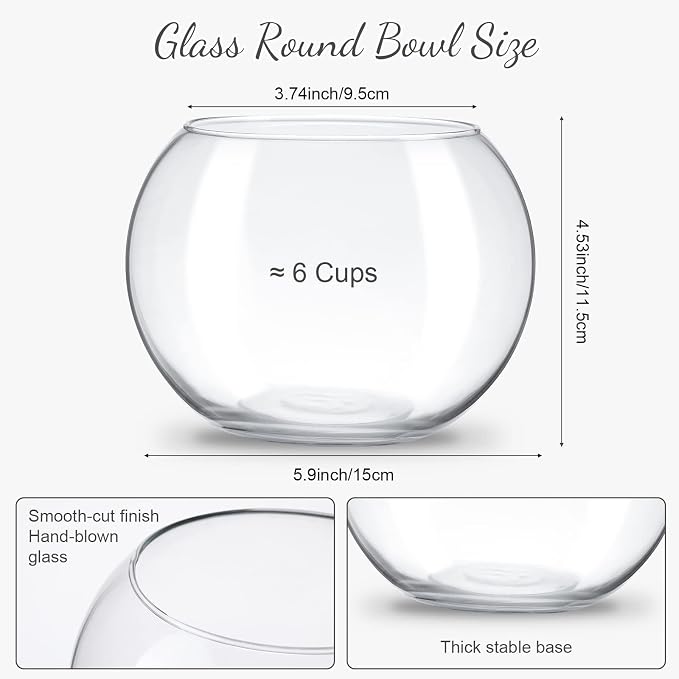 Thenshop 6 Pcs Clear Fish Bowl Bulk Glass Bubble Vase Mini Round Vase Bubble Planter Terrarium Fish Bowl for Centerpiece Flowers Betta Fishs Wedding Event Home Decor Flowers (4.5 x 3.7 x 5.9 Inch)