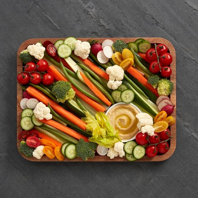 Farberware Acacia Wood Cutting Board with Clear Locking Lid, 11x14 Inch Charcuterie Board with Compartments, Reversible Serving Board for Cheese, Meats, Fruits and Snacks - Make It, Take It, Enjoy It