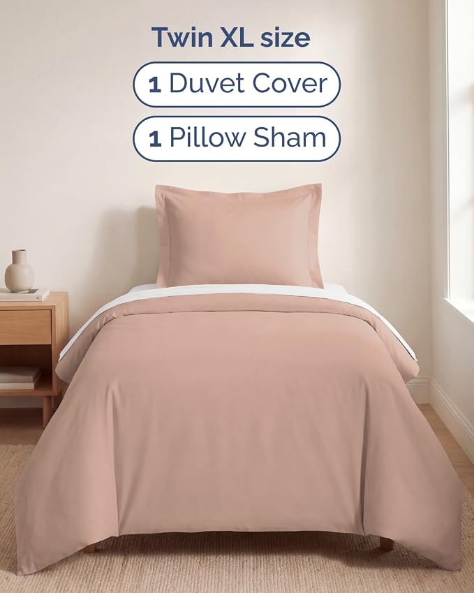 Duvet Cover Twin/Twin XL Size Set - Extra Soft Twin/Twin XL Duvet Cover 68" x 90" with 1 Pillow Sham for Women, Men, Kids & Teens - Comfy, Easy-Care & Fade Free with Zipper Closures and Ties (Mauve)