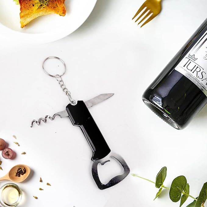 50 Pcs 3.27'' Stainless Steel Wine Bottle Openers with Keychain | Waiter corkscrew wine keys for beer and wine bottles, ideal for bars, restaurants, parties and home use, black finish