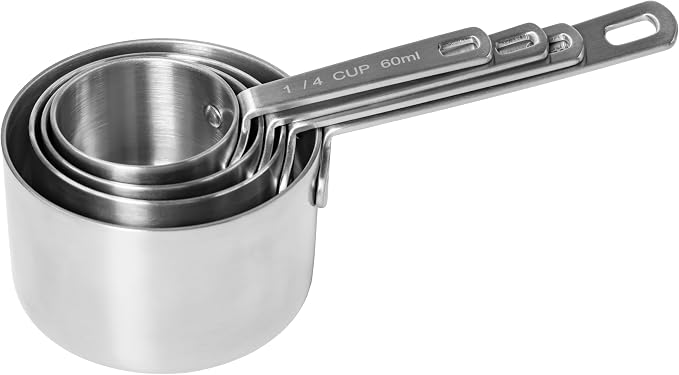 Fat Daddio's MC-04 Stainless Steel Measuring Cups Set, 4 cups, Kitchen Gadgets for Baking & Cooking