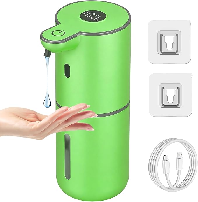 OHIFAST Automatic Liquid Soap Dispenser Touchless, USB Rechargeable Smart Hand Soap Dispenser, 6-Level Adjustable, 12.8oz/380mL Wall Mounted for Bathroom Kitchen Accessories Dish Soap-Green