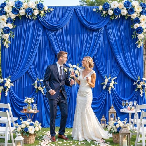 10 Panels Royal Blue Backdrop Curtain for Wedding Parties Wrinkle Free Blue Photo Curtains Backdrop Drapes Fabric Decoration for Birthday Party Baby Shower 50ft(W) x 10ft(H)