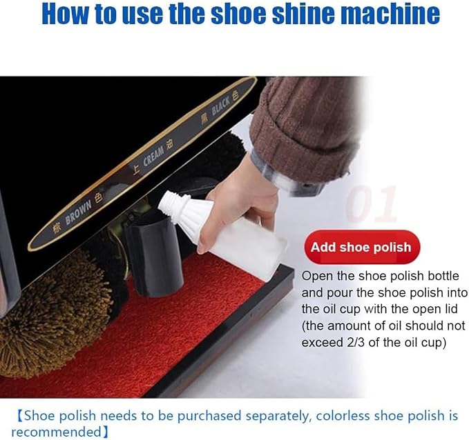 Fully Automatic Shoe Polisher, Household Electric Shoe Brush Machine, Hotel Stainless Automatic Machine for Boots Cleaning/Polishing (Black)