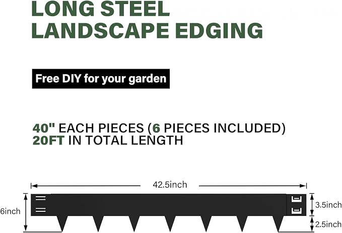 Metal Landscape Edging 6 Pack,40'' L x 6'' H | Heavy Duty Rust-Proof, Easy to Cut & Bend,for Flower Beds, Lawn, Pathway & Garden Borders