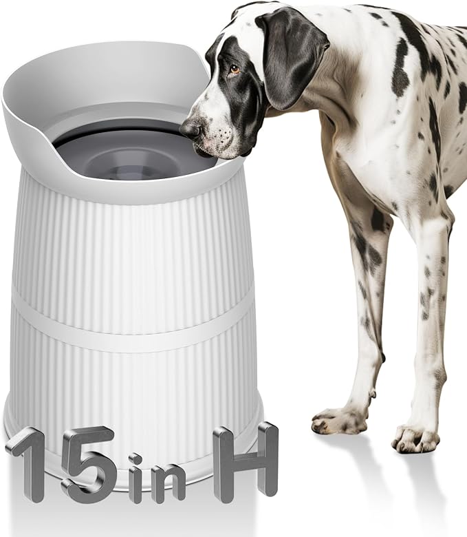 15.4in High Elevated Dog Water Bowls,4.4L No Spill Stainless Steel Bowl | Adjustable Raised Stand,Non-tip,Non-Slip, Water Dispenser for Large Medium Pets