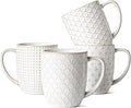 LE TAUCI Coffee Mugs 16 oz,Ceramic Mug Set, Embossment Cups for Latte, Hot Tea, Cappuccino, Mocha, Cocoa, Dishwasher Safe, Suit For Housewarming Wedding- 3.8 inch, Set of 4, Arctic White